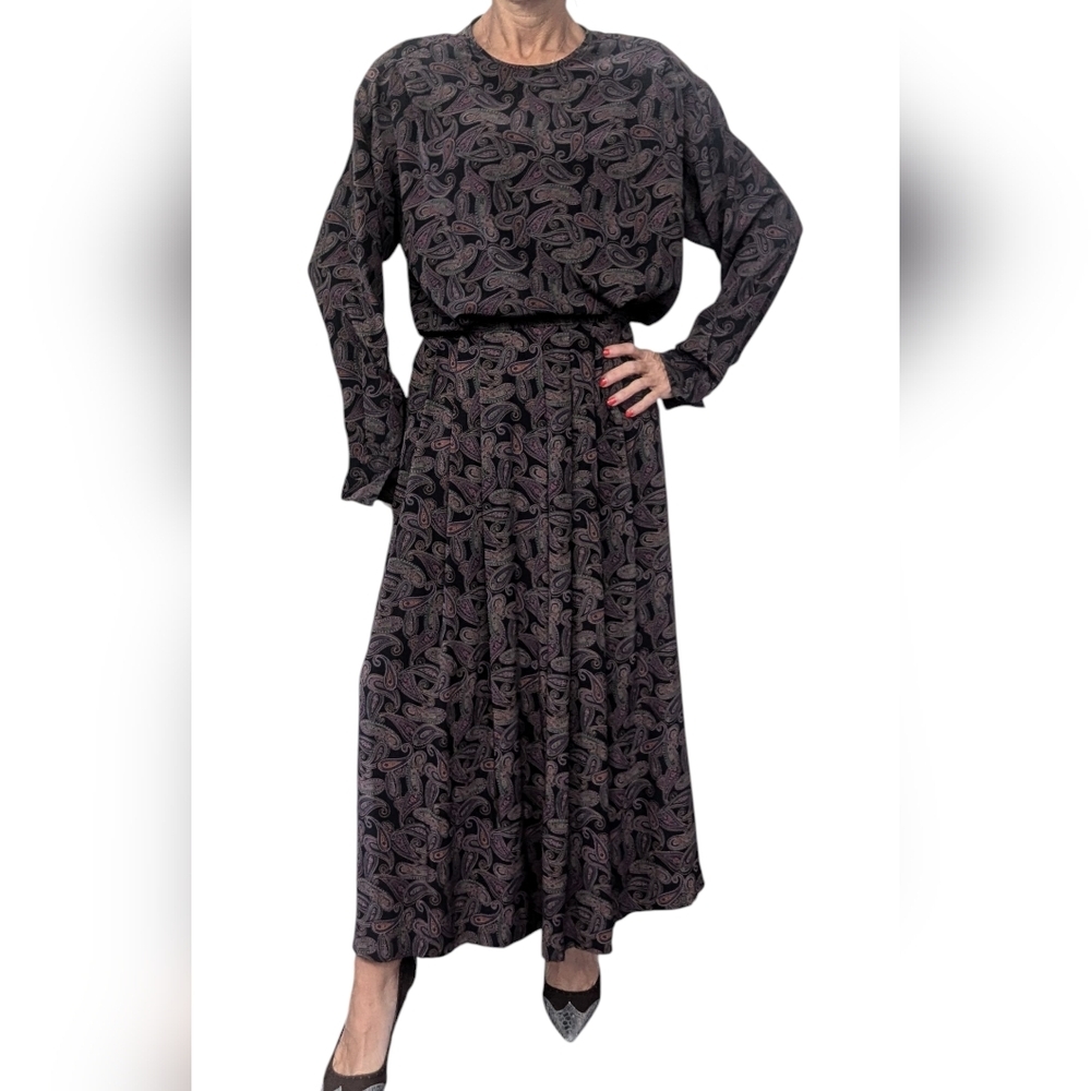 Vintage Silk Set Blouse 6 Skirt 8 Paisley Maxi Hong Kong 80s 90s